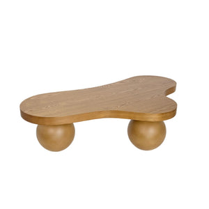 English Elm 46 Inch Cloud Shaped Coffee Table with Ash Veneer Top and Sculptural Sphere Legs Brown W3935S00008
