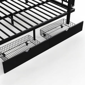 English Elm Queen Storage Platform Bed Low Profile Metal Frame with Built-in Drawers for Small Spaces Black W5305P471352