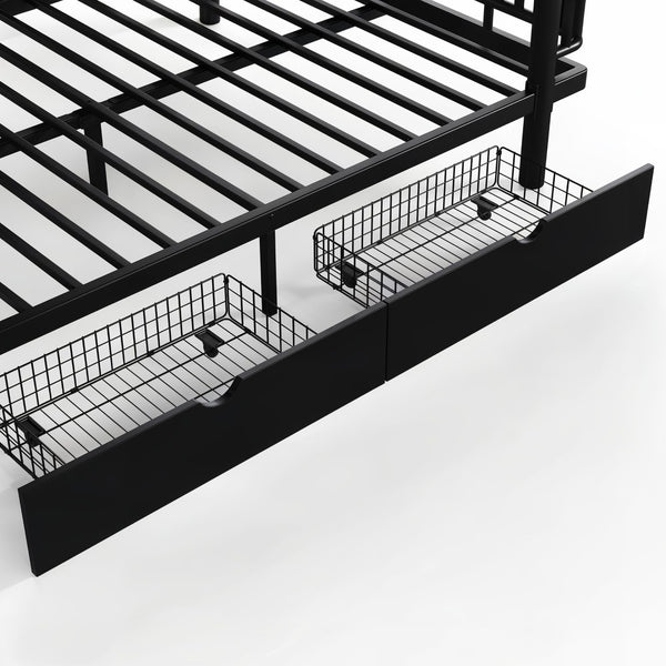 English Elm Queen Storage Platform Bed Low Profile Metal Frame with Built-in Drawers for Small Spaces Black W5305P471352