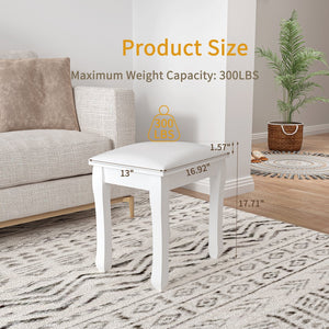 English Elm Vanity White Makeup Stool with Cushion and Solid Wood Legs, Anti-Slip Pads, Comfortable PU Seat W3128P281249