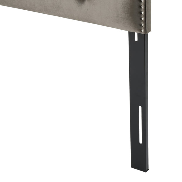 English Elm Tufted Queen Headboard with Nailhead Trim Solid Wood Frame and Adjustable Metal Legs Grey 57877.00NVLTGRY