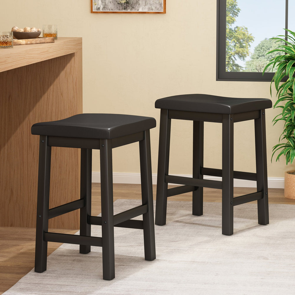 English Elm Christopher Knight Home® - POMEROY 24IN Saddle Stool Black Wood Counter Seating — Classic Rustic Design, Durable & Compact 56481.00BLK