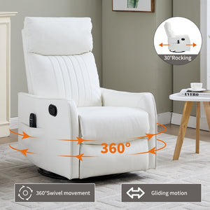 English Elm Beige Fabric Swivel Rocker Recliner with Massage Nodes and Lumbar Heat for Living Room White W1803P363432