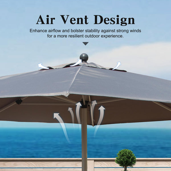 English Elm Rectangle Patio Umbrella with Crank Lift and Tilt, UV-Resistant 180G Polyester Canopy, Ventilated Shade (Base Not Included) Grey W1859P353198