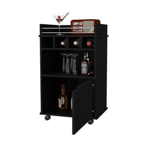 English Elm Fm Furniture Crozier Rolling Bar Cart with Wine Rack Cabinet and Warm Macadamia Finish B128P321057