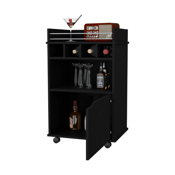 English Elm Fm Furniture Crozier Rolling Bar Cart with Wine Rack Cabinet and Warm Macadamia Finish B128P321057