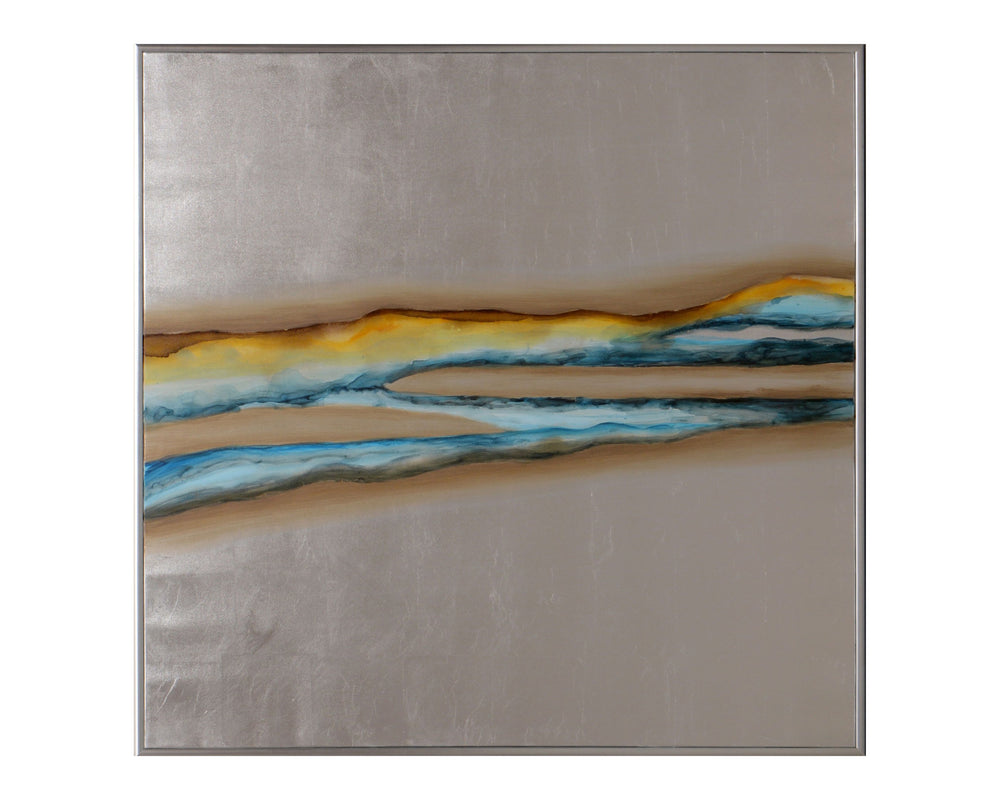 Sunpan Copper Mine Wall Art - Unique Hand-Painted 48" Organic Hues in Silver Floater Frame for Your Space