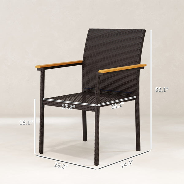 English Elm Set of 2 Stackable Pe Rattan Outdoor Dining Chairs with Acacia Armrests and Cushions T3971P430542