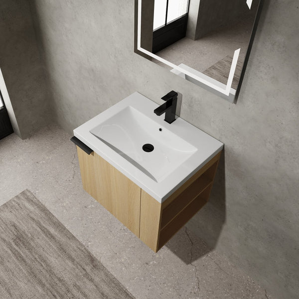 English Elm 24" Bathroom Vanity Sink Combo - Modern Oak Cabinet Set With Ample Storage & Soft-Close Doors W1972P204941
