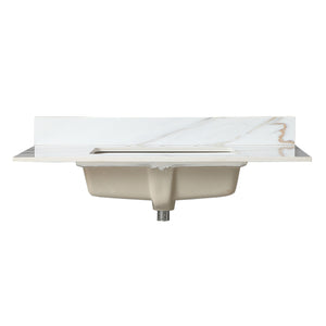 English Elm 37 Inch Marble Vanity Top - Elegant Carrara White Finish With Undermount Sink & 4" Backsplash Design W2699P192442