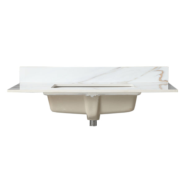 English Elm 37 Inch Marble Vanity Top - Elegant Carrara White Finish With Undermount Sink & 4" Backsplash Design W2699P192442