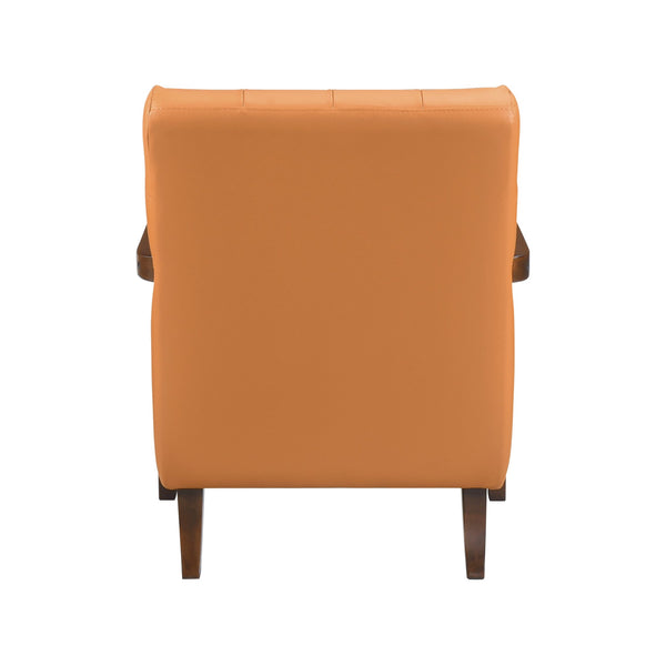 English Elm Modern Tufted Leather Accent Chair with Walnut Wood Frame, Upholstered Seat, Compact Stylish Design Orange 28 L x 21 W x 25.75 H B011P271928