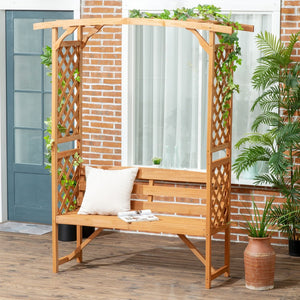 English Elm Outsunny 3-Seat Wooden Arbor Bench With Pergola & Trellises For Climbing Plants, Outdoor Decor W2225P200650-GIGA