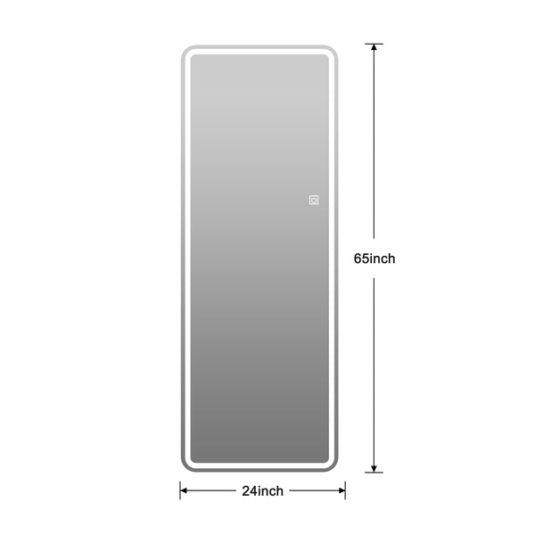 English Elm 65"x24" Full Length LED Floor Mirror with Dimming Touch, 3 Color Temps, Explosion-Proof Glass, Wall Mountable W2709P289326