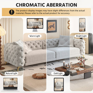 English Elm 97.6" Oversized Velvet Chesterfield Sleeper Sofa Floral Tufted Roll Arm Living Room Couch Light Grey W1885S00300