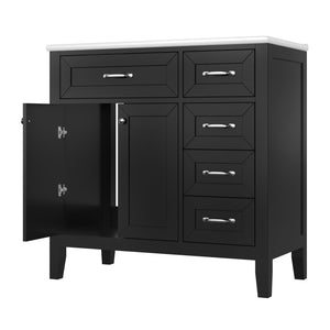 English Elm 36" Modern Bathroom Vanity With Sink Combo, Sleek Black Cabinet, Durable Storage & Stylish Design N725P246491B