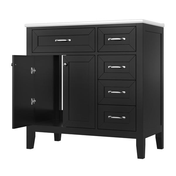 English Elm 36" Modern Bathroom Vanity With Sink Combo, Sleek Black Cabinet, Durable Storage & Stylish Design N725P246491B