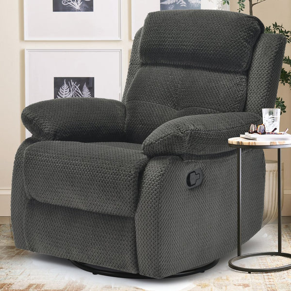 English Elm Small Rocker Swivel Recliner Chair with 360° Swivel, 30° Rocking & Adjustable Recline for Comfort Dark Gray T3623P379695