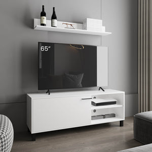 English Elm Bryce Modern TV Stand White - Two-Door Cabinet, Open Shelves, Sturdy MDF, Fits TVs up to 65" B200P335386