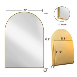 English Elm 24x36 Arched Recessed Medicine Cabinet with Mirror and Adjustable Shelves, Sleek Metal Frame Bathroom Storage Gold W1435P182923