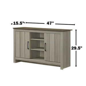 English Elm Gray Oak Finish Cabinet with Shelves, Doors, Cable Management Cutout and Contrasting Top for Stylish Storage B016S00056