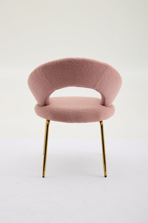 English Elm 061-Set Of 1 Plush Pink Teddy Fabric Dining Chair With Gold Legs - Ergonomic Design & Cozy Elegance W527P255486
