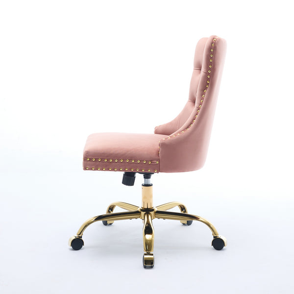 English Elm A&A Velvet Tufted Office Chair with Hand-Pulled Buttons, Nailhead Trim & Golden Metal Base, Luxe Comfort Pink W1143P292467