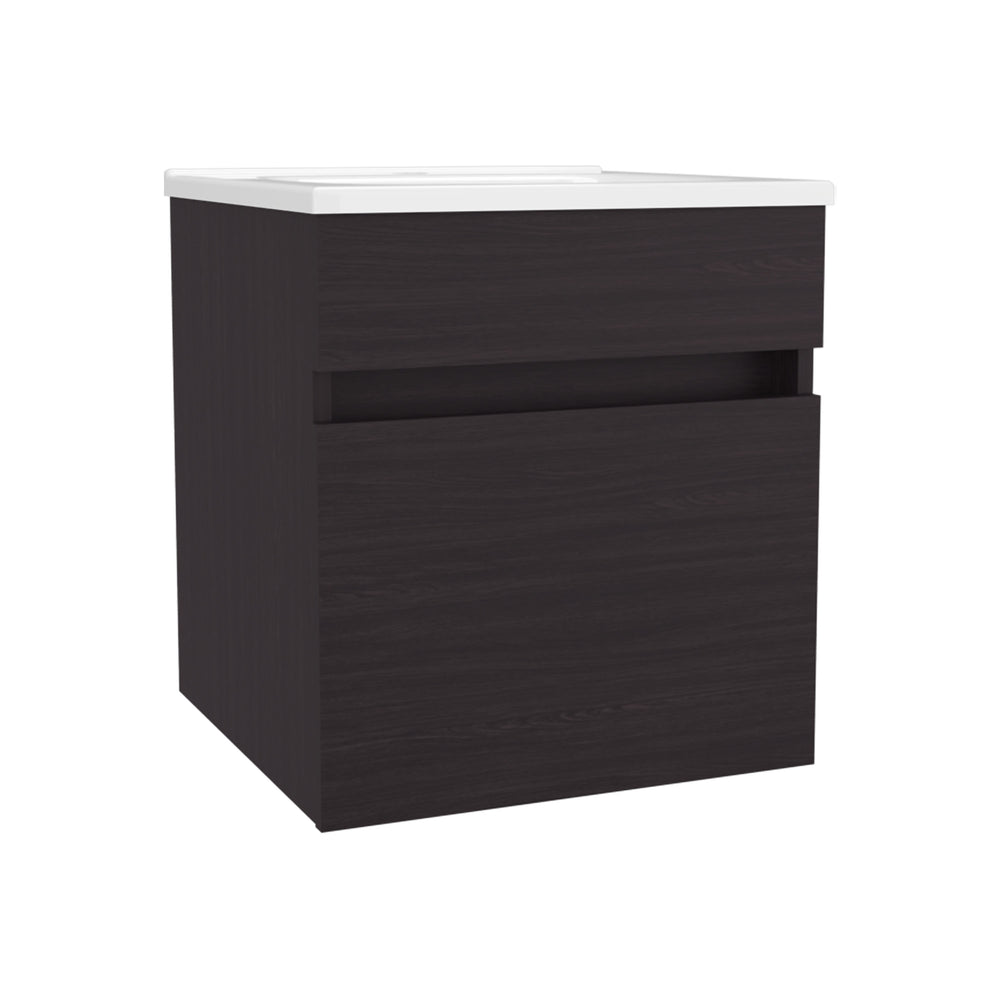 English Elm Primavera 18" Floating Bathroom Vanity Wall-Mounted Black Wengue, Dual-Door Cabinet & Shelves B200P335307
