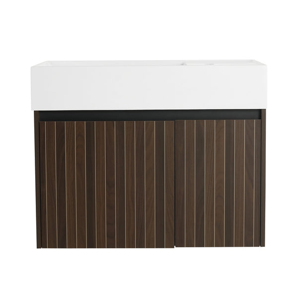 English Elm 30 Resin Sink Vanity with Soft-Close Doors, Floating Mount Design, Durable Scratch & Water-Resistant Finish Silver-Brown Stripe W999P228754