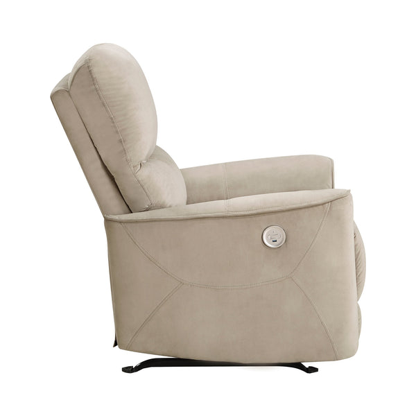 English Elm Modern Power Rocker Recliner in Light Brown Velvet — Button Recline, Gentle Rock, Solid Wood Frame B011P264607