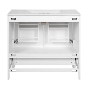 English Elm 72" White Bathroom Vanity Set with Dual Ceramic Sinks, Soft-Close Doors, Divided Drawers & Ample Storage, Solid Wood Frame, Easy Plumbing Access N729P000006K