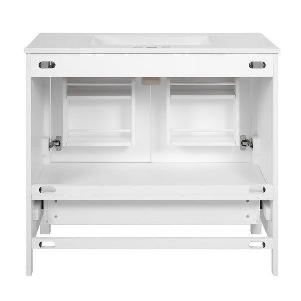 English Elm 72" White Bathroom Vanity Set with Dual Ceramic Sinks, Soft-Close Doors, Divided Drawers & Ample Storage, Solid Wood Frame, Easy Plumbing Access N729P000006K