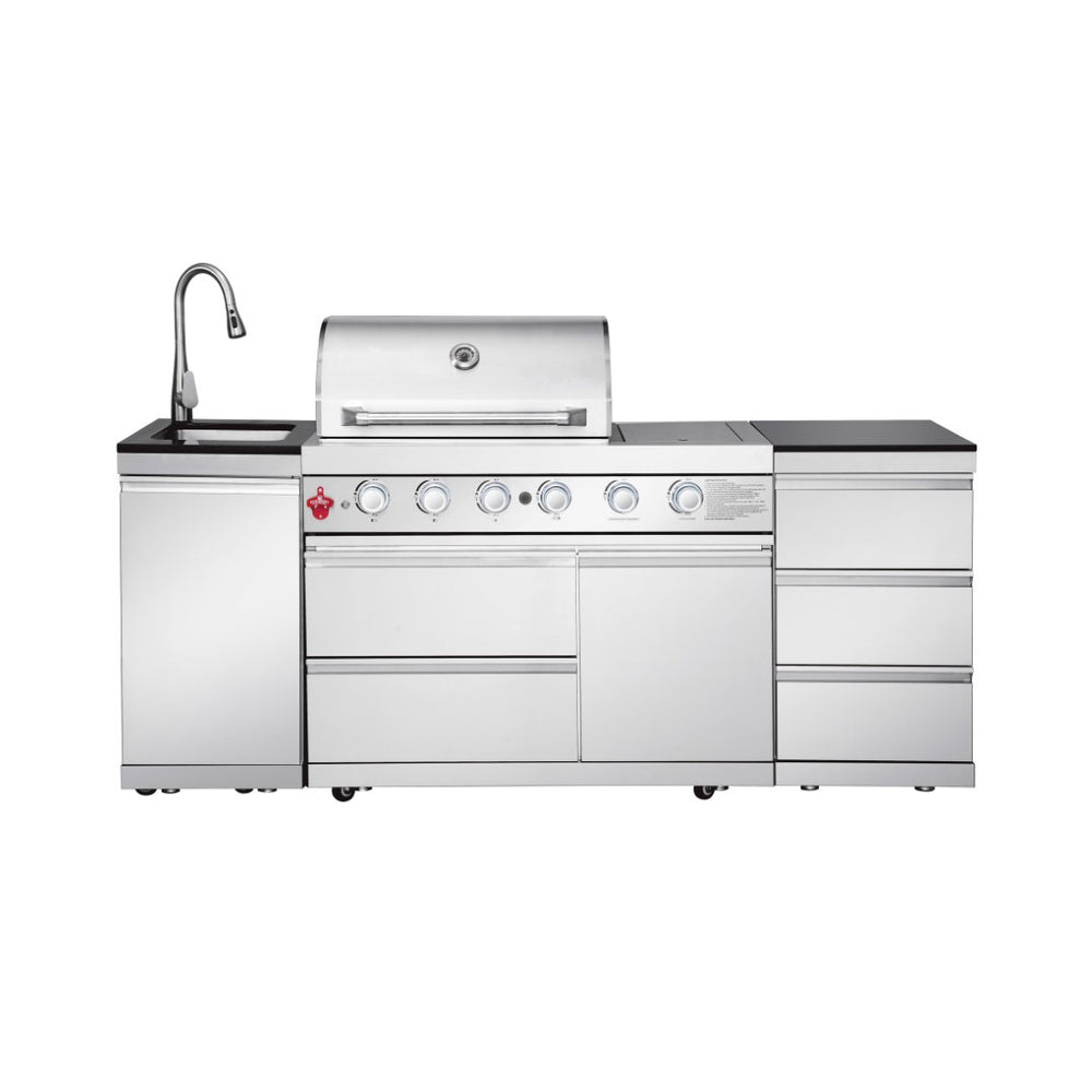 English Elm Outdoor Kitchen Island Grill Station 304 Steel 71500 Btu Propane with Sink W5007S00005
