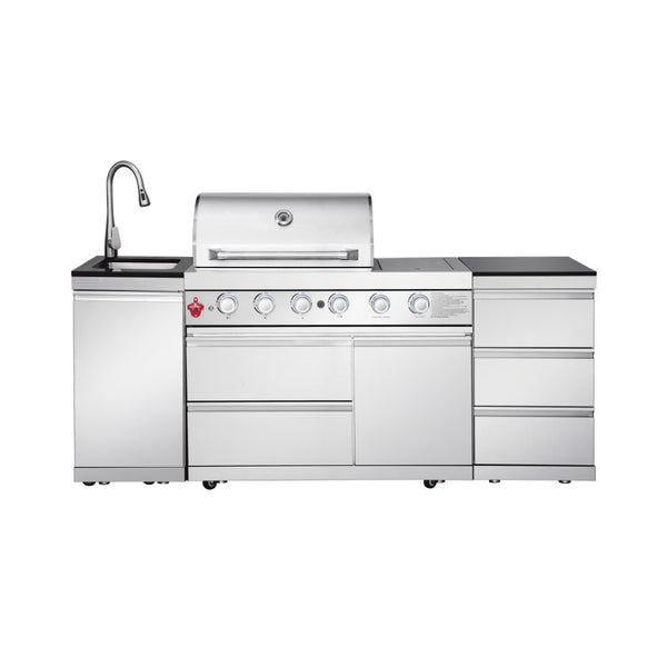 English Elm Outdoor Kitchen Island Grill Station 304 Steel 71500 Btu Propane with Sink W5007S00005