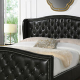 Vintage Black Brown Faux Leather Headboard Bed Set - Luxurious & Durable Outdoor Upholstery