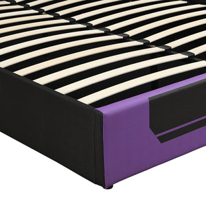 English Elm Modern Cyberpunk Queen Platform Bed Hydraulic Storage Pu Upholstered Gaming Frame Purple+Black SF000205AAI