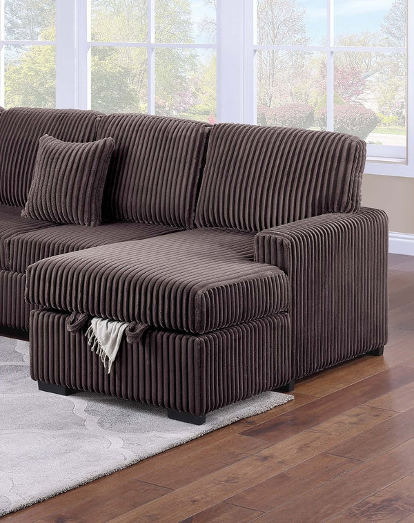 English Elm Chocolate Corduroy Modular Sectional with Storage Sleeper Usb Port and Reversible Chaise Chocolate B011S02156