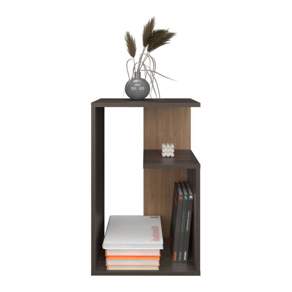 English Elm Side Table - 25" H Minimalist Design In Carbon Gray With 2 Shelves For Stylish Small Space Storage B097P296865-GIGA