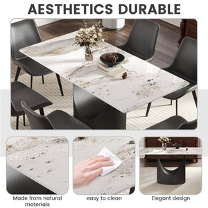English Elm 63" Modern Artificial Stone Dining Table With Black Iron Legs - Seats 6-8, Elegant & Durable Design W1535S00562