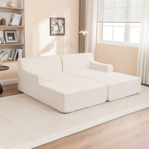 English Elm Chaise High-Density Foam Sleeper Chair – Corduroy Upholstered, No Assembly, Reversible Armrests Beige W1170S00038