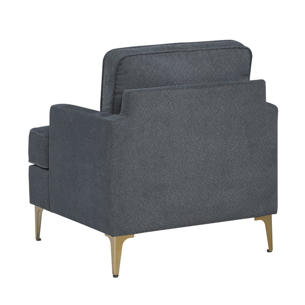 English Elm Modern Comfort Accent Chair with Chenille Upholstery, Brushed Gold Metal Legs, Durable Plywood Frame Dark Gray 29 L x 23 W x 26 H B011P308021