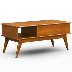 English Elm Draper Teak Lift-Top Coffee Table with Storage — Solid Rubberwood, Mid-Century Tapered Legs, 48" B136P203442