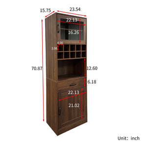 English Elm Kitchen Pantry Cabinet Tall Farmhouse Design with Glass Doors and Pull-out Shelving W331P425810