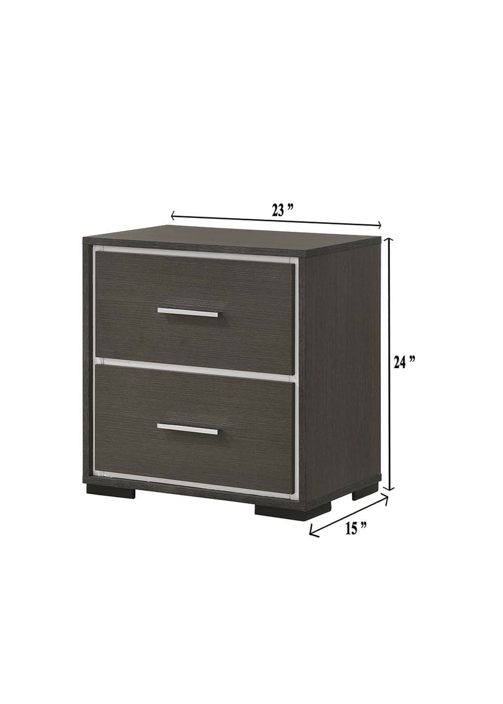 English Elm 1pc Contemporary Nightstand Gray Rustic Finish with 2 Soft-Close Drawers & Chrome Accents, 23.4" L x 24.6" H B011P236784