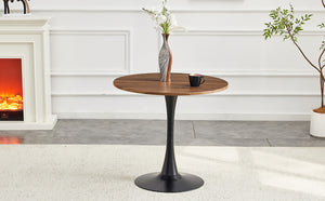 English Elm Round Faux Marble Tulip Pedestal Dining Table Mid Century Modern for Small Bistro Spaces Black,Walnut W2920P400946