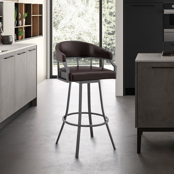 English Elm Velisse 30" Swivel Bar Stool - Stylish Brown Faux Leather & Java Metal Frame For Modern Comfort B2736P268612-GIGA