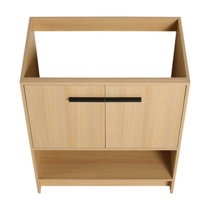 English Elm 30" Freestanding Bathroom Vanity Cabinet with 2 Doors, Integrated Basin & Open Shelf, Modern Ergonomic Design Oak W1972P268398