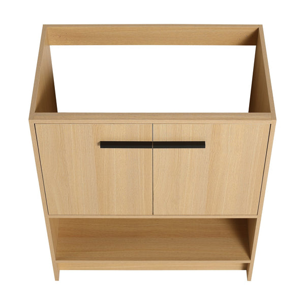 English Elm 30" Freestanding Bathroom Vanity Cabinet with 2 Doors, Integrated Basin & Open Shelf, Modern Ergonomic Design Oak W1972P268398