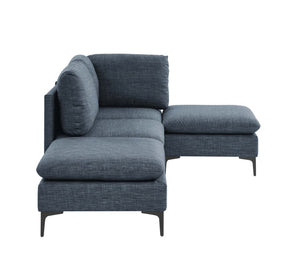 English Elm Linen Upholstered Modular Sectional Sofa with Black Metal Legs for Modern Living Dark Blue B2748S00118