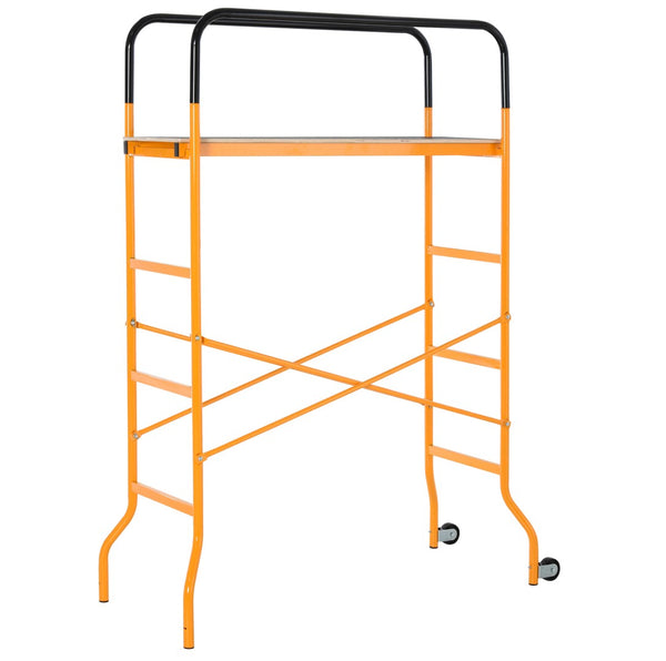 English Elm Homcom Rolling Steel Scaffold 4 Step Platform 440 Lb Anti-skid Indoor Outdoor W2225P217272